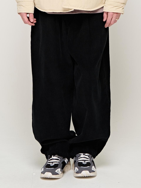 CB CORDUROY BALLOON WIDE PANTS (BLACK)