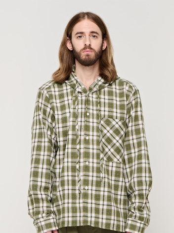 CB COMFY FLANNEL HOOD CHECK SHIRT (GREEN)