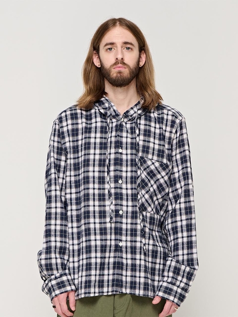 CB COMFY FLANNEL HOOD CHECK SHIRT (NAVY)