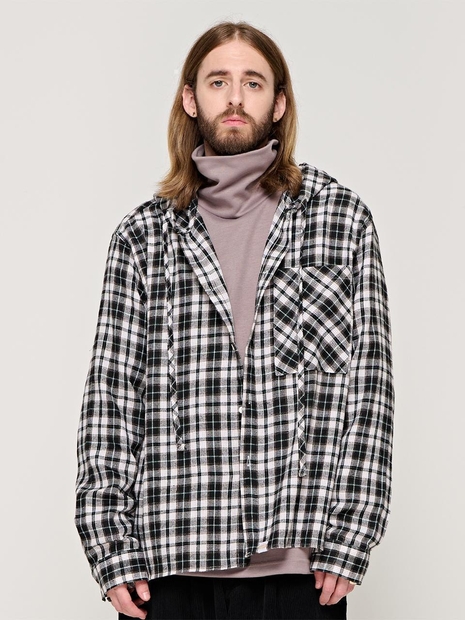 CB COMFY FLANNEL HOOD CHECK SHIRT (BLACK)