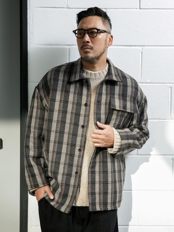 러기드하우스 : 볼드 스트라이프 울 셔켓 그레이