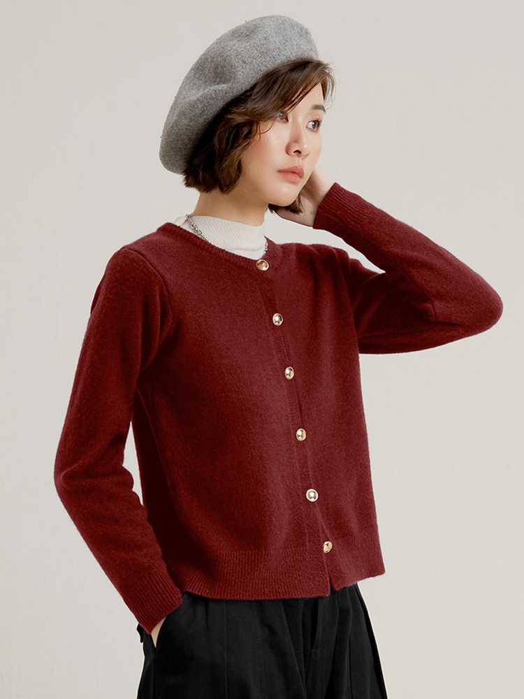 LS_Red wine round neck cardigan