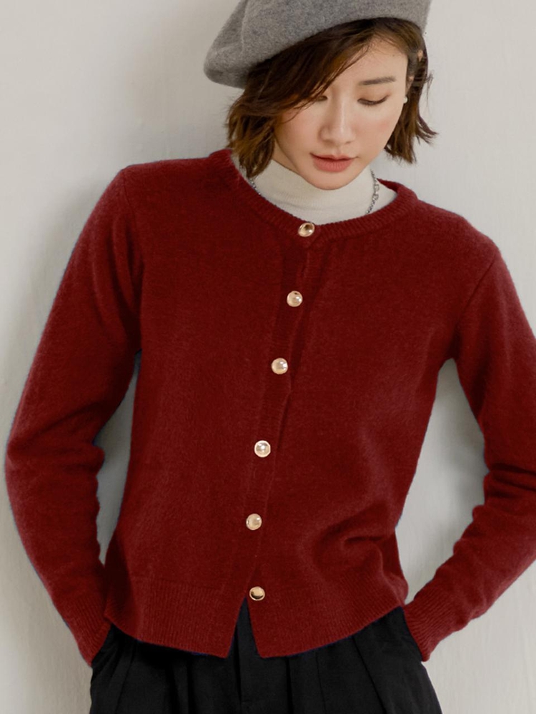 LS_Red wine round neck cardigan