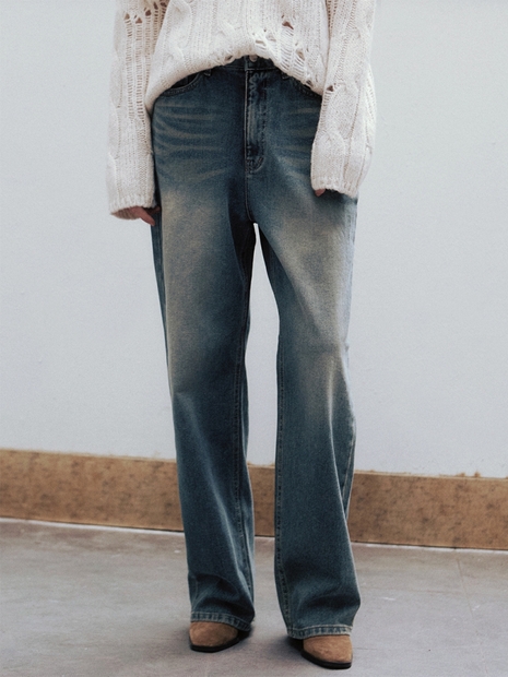 Vintage Cat Washing Wide Denim Pants
