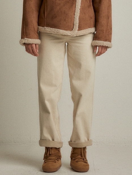 Straight cotton jeans (cream beige)