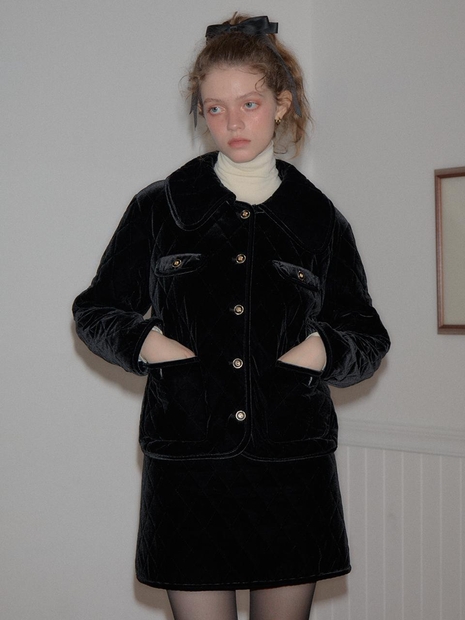 Wide Collar Velvet Quilting Jacket