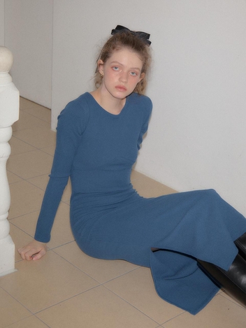 Line Point Basic Jersey Dress_ Blue