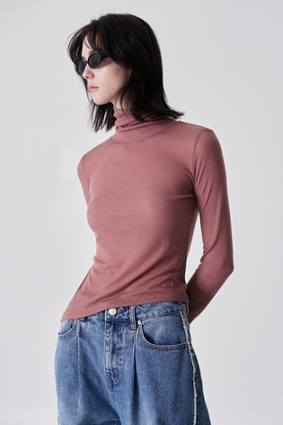 언발란스 텐셀 슬림 터틀넥 티셔츠_인디핑크