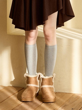 [2PAIRS 1SET] RIBBED KNEE SOCKS_GREY