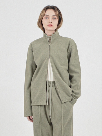 Ribbed Knit Cardigan Zip-up (Khaki)