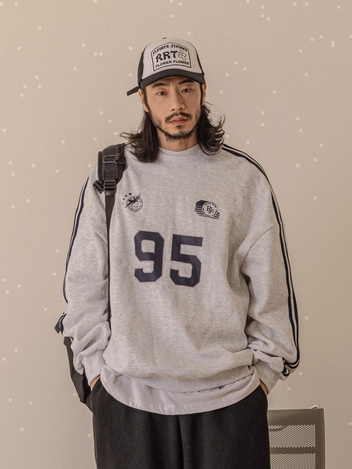 러기드하우스 : 사이드 라인 95 기모 맨투맨 화이트멜란지