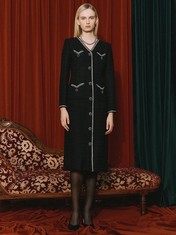 [S BLANC] Vika /  V-neck Tweed Dress