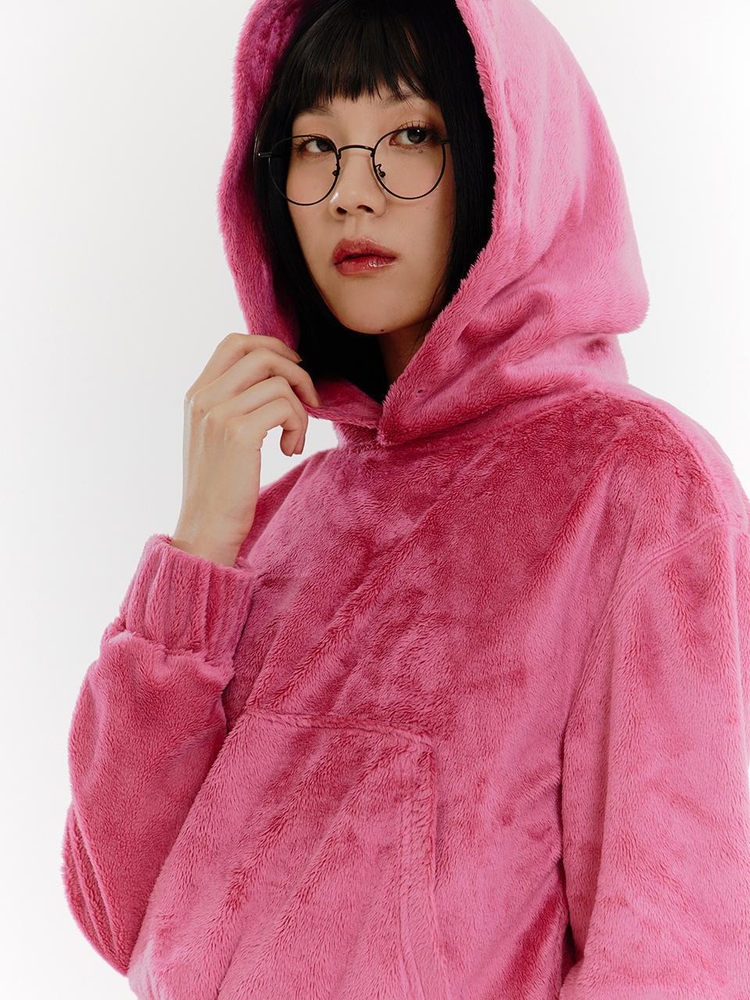 Fur Velboa Fleece Hoodie - PINK