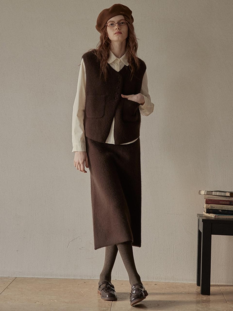 PM_Winter woolen two-piece set_BROWN