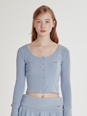 BUTTON RIBBED WARMER CARDIGAN_SKY BLUE