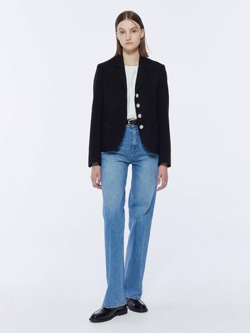 Lapel Tweed Jacket - Black