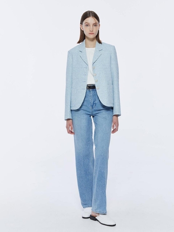 Lapel Tweed Jacket - Blue