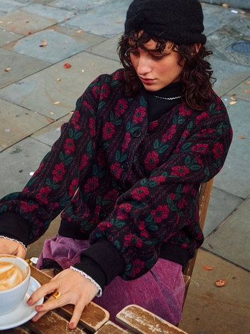 Floral Granny Cardigan_black