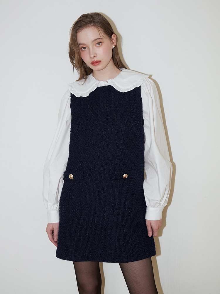 SLEEVELESS TWEED ONEPIECE_NAVY