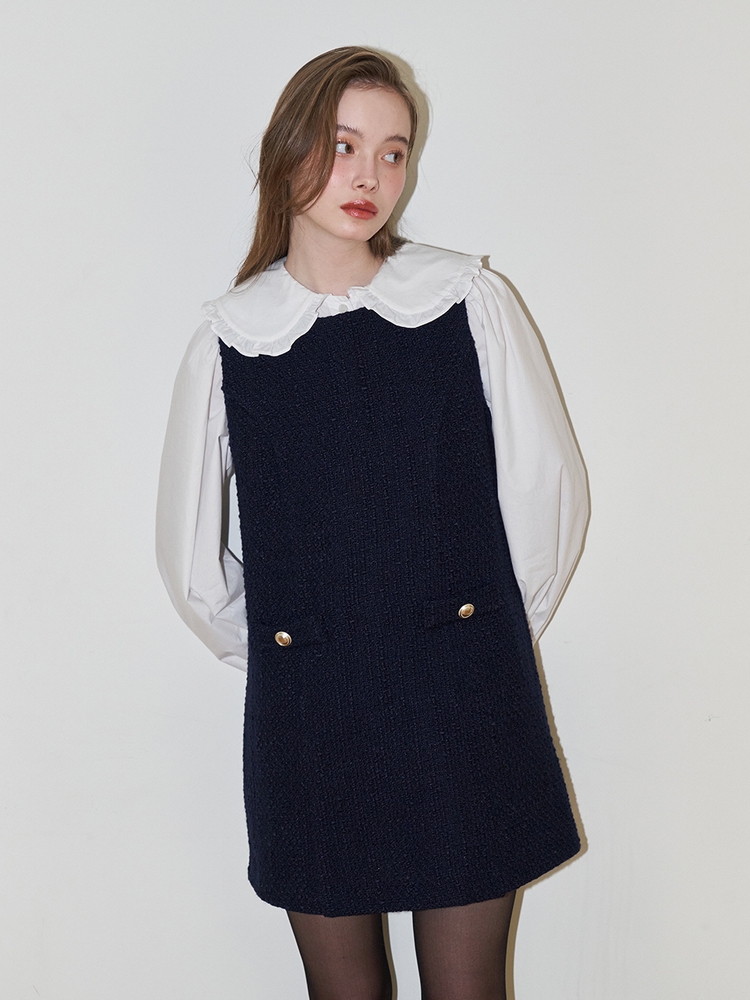 SLEEVELESS TWEED ONEPIECE_NAVY