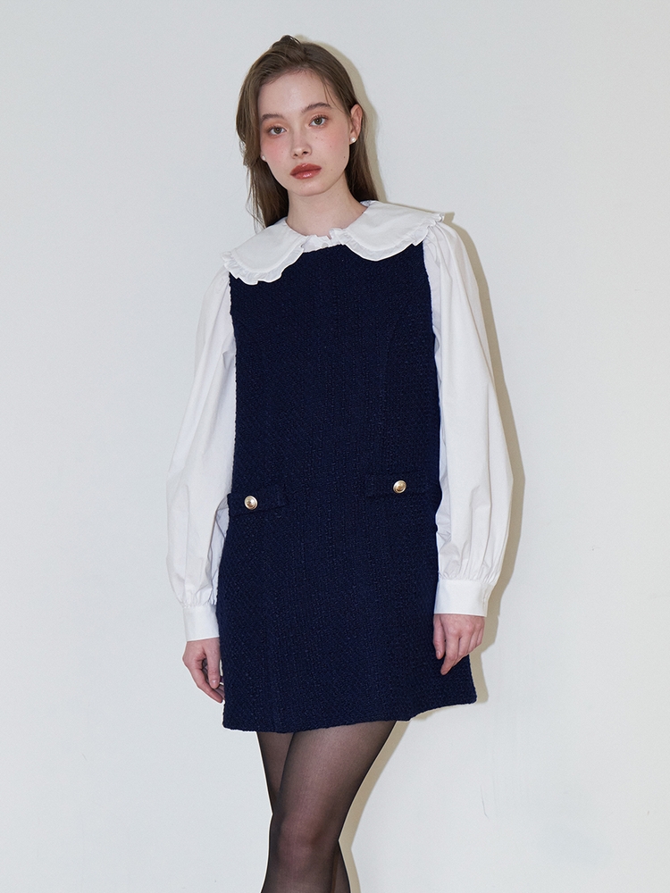 SLEEVELESS TWEED ONEPIECE_NAVY