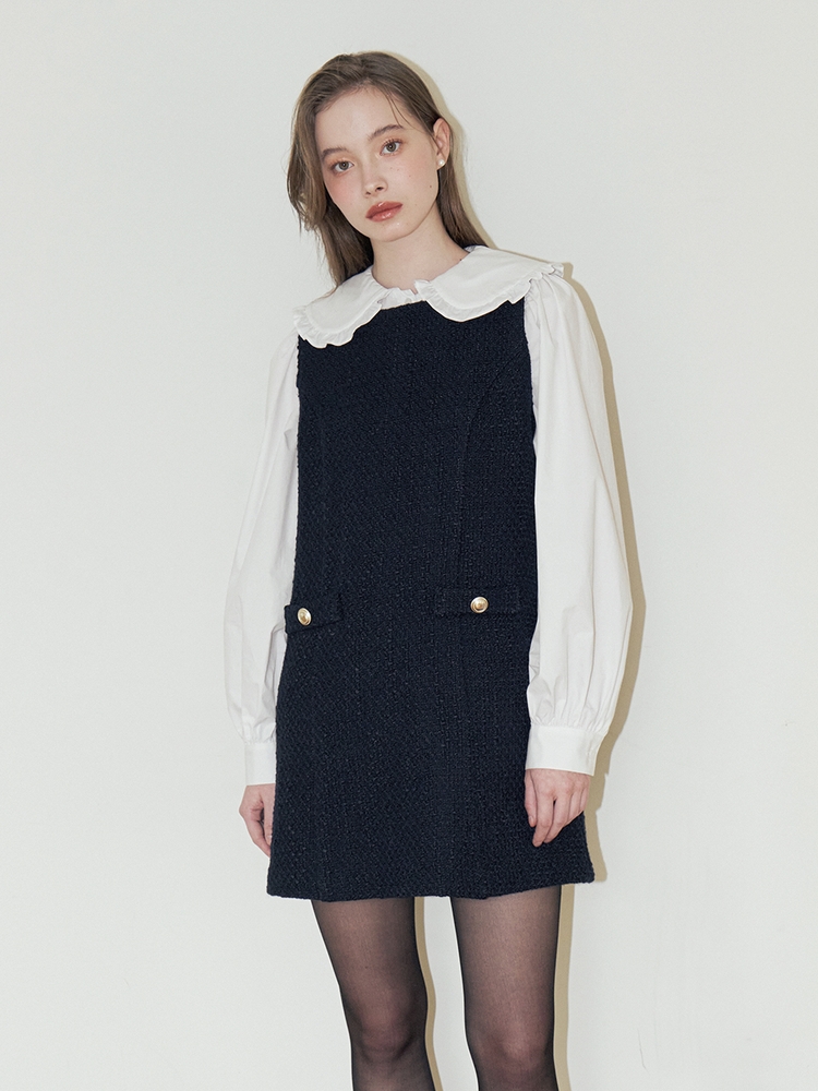 SLEEVELESS TWEED ONEPIECE_NAVY