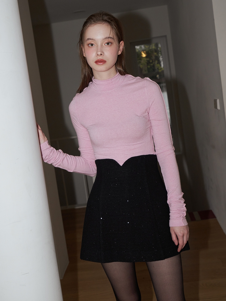 TULIP SPANGLE MINI SKIRT_BLACK