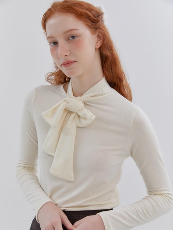 RIBBON SCARF TURTLENECK TOP_IVORY