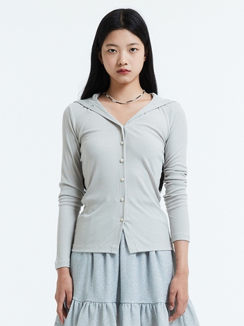 Wool jersey over size collar cardigan / Light grey