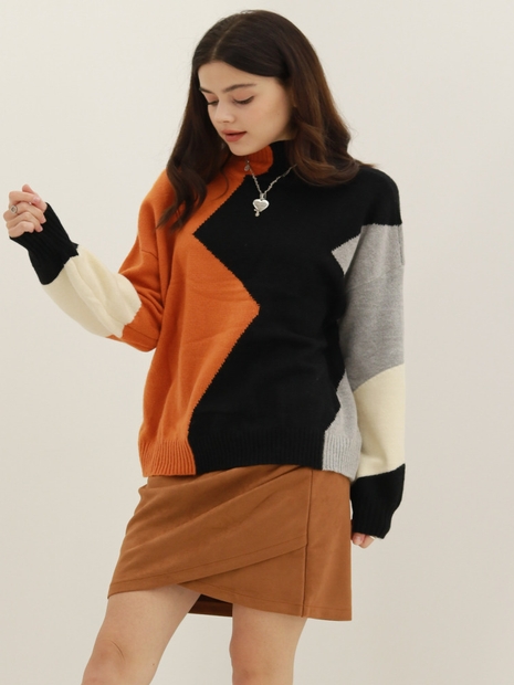 [HYFVE] 칼라 블록 롱 슬리브 스웨터