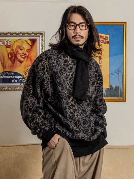 러기드하우스 : 드로잉 니들 니트 맨투맨 블랙