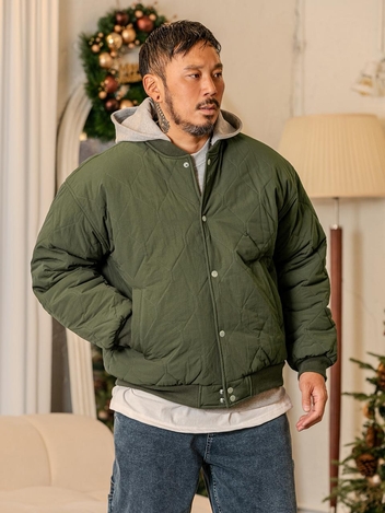러기드하우스 : 후드 배색 퀼팅 패딩 점퍼 카키