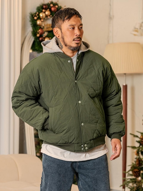 러기드하우스 : 후드 배색 퀼팅 패딩 점퍼 카키