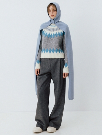 wool wide tucked pants (charcoal)