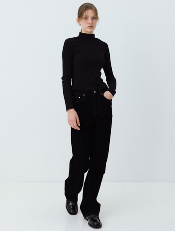 velvet denim straight-fit pants (black)