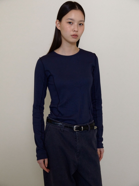 Double pintuck line T-shirts (Navy)