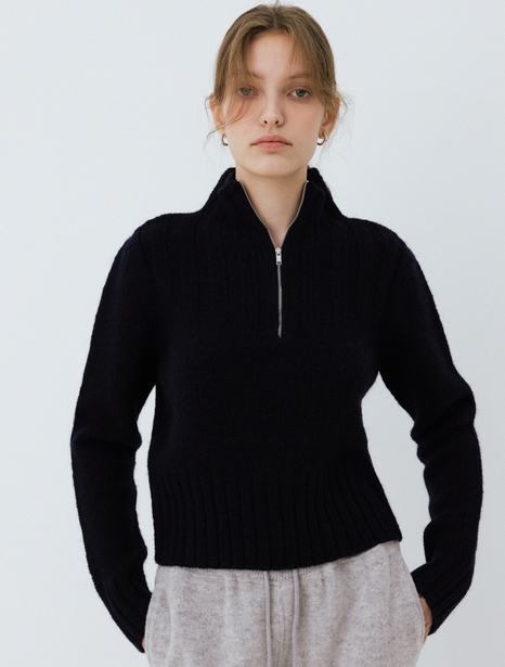 half neck zip-up pullover (navy)