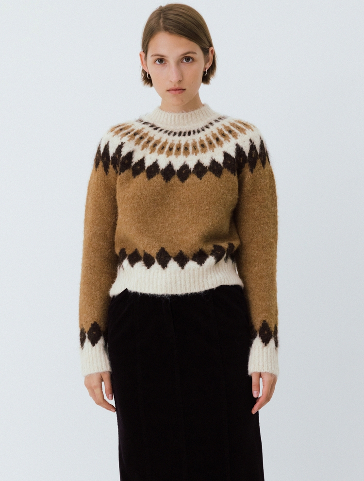 fair isle raglan knitted pullover (camel)