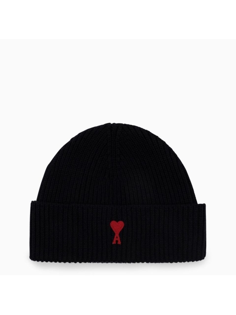 아미 Ami Paris Dark blue virgin wool cap Ami De Coeur UHA106018