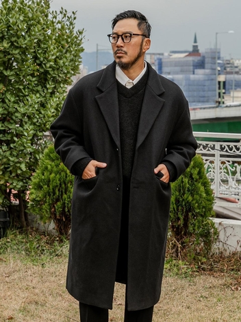 러기드하우스 : 그리니드 싱글 베이직 울 코트 블랙