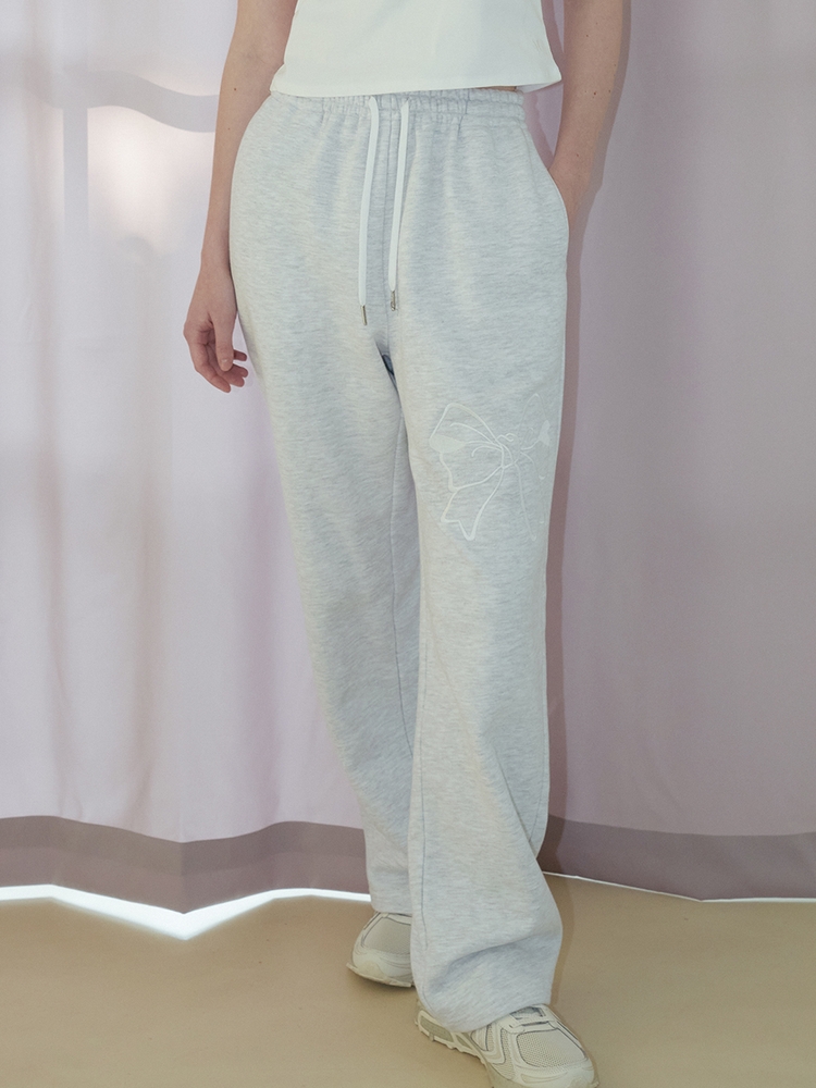 BASIC RIBBON EMBROIDERY SWEATPANTS_GREY