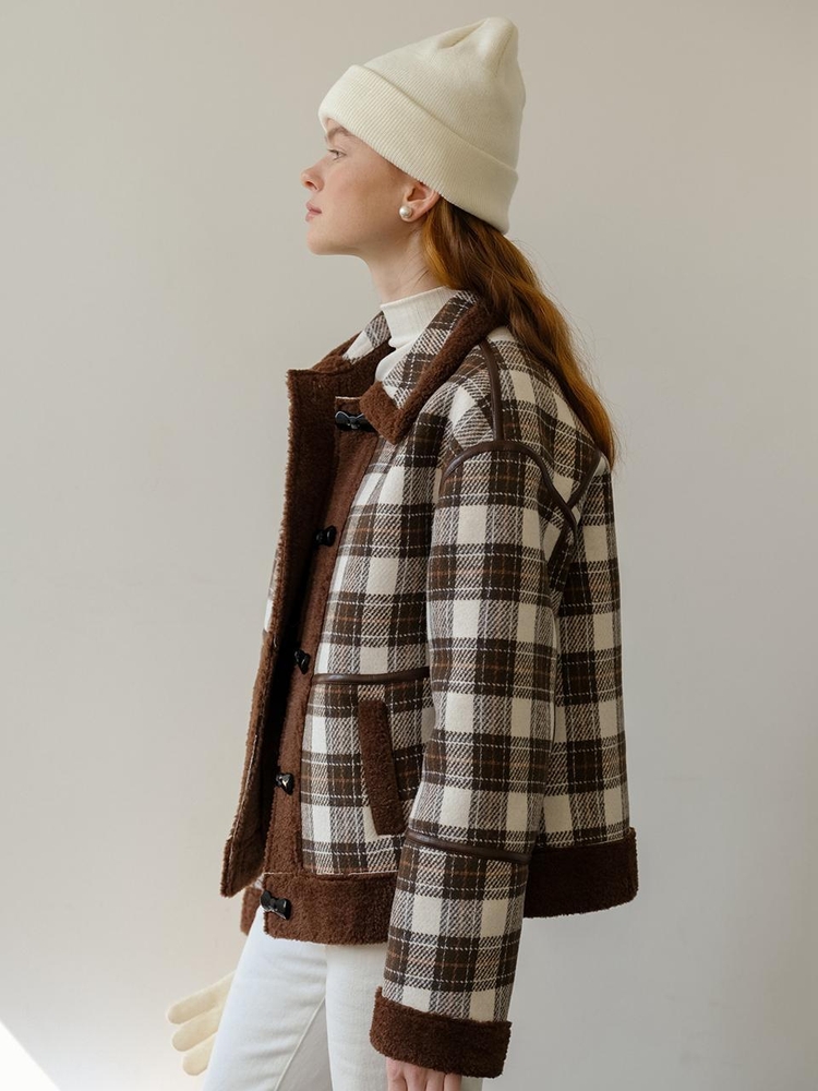 Cest_Winter plaid fur short coat