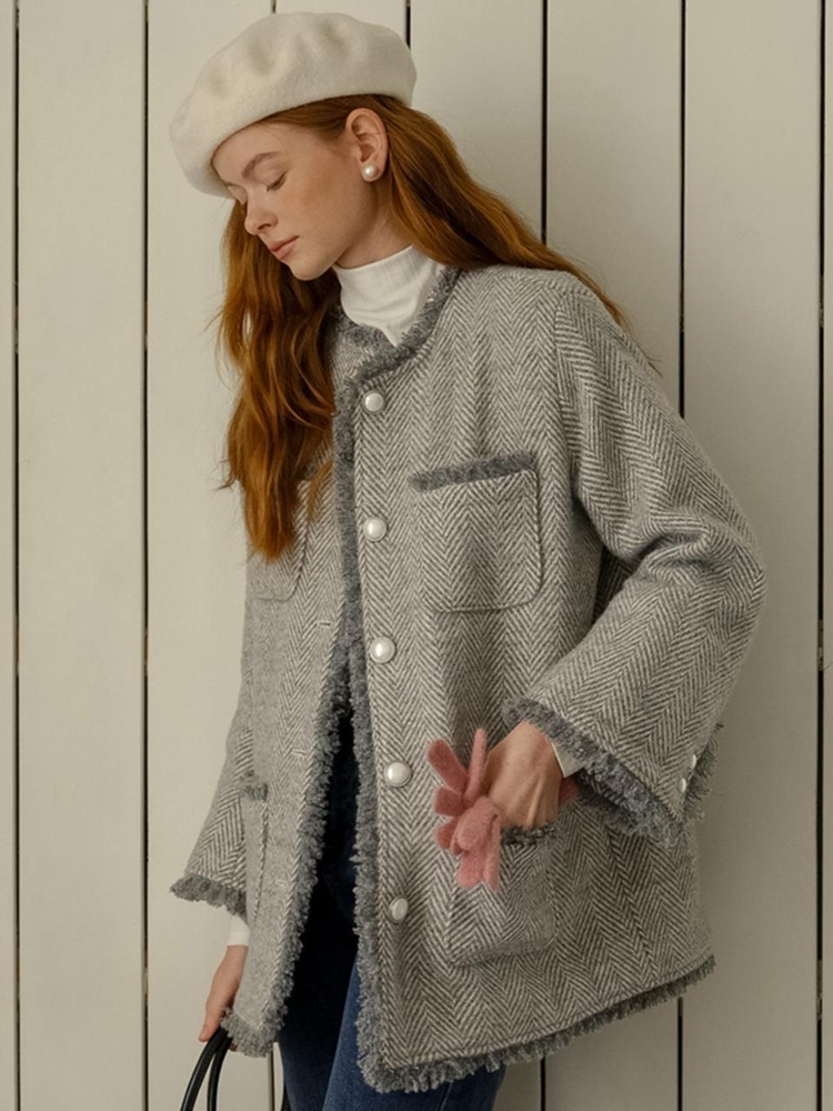 Cest_Herringbone woolen coat_GRAY