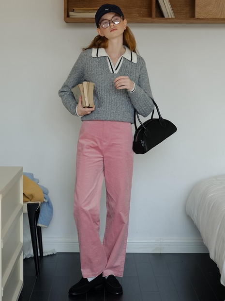 Cest_Pink corduroy wide-leg pants