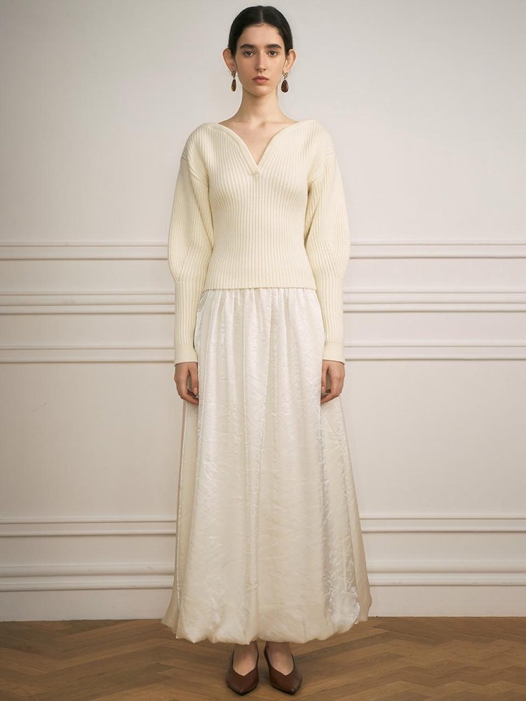 YY Moonlight satin long skirt_IVORY