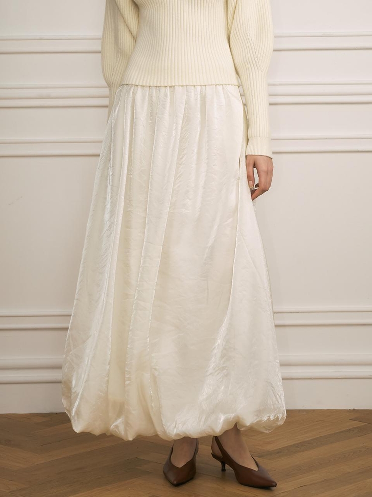 YY Moonlight satin long skirt_IVORY