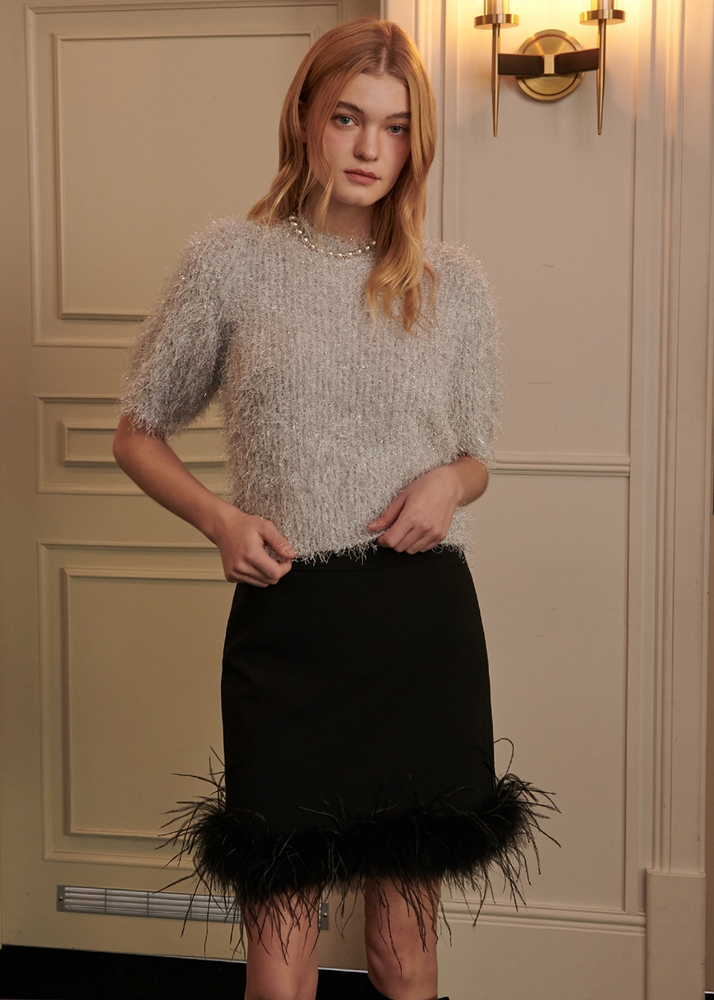 London Feather Mini Skirt [Black]