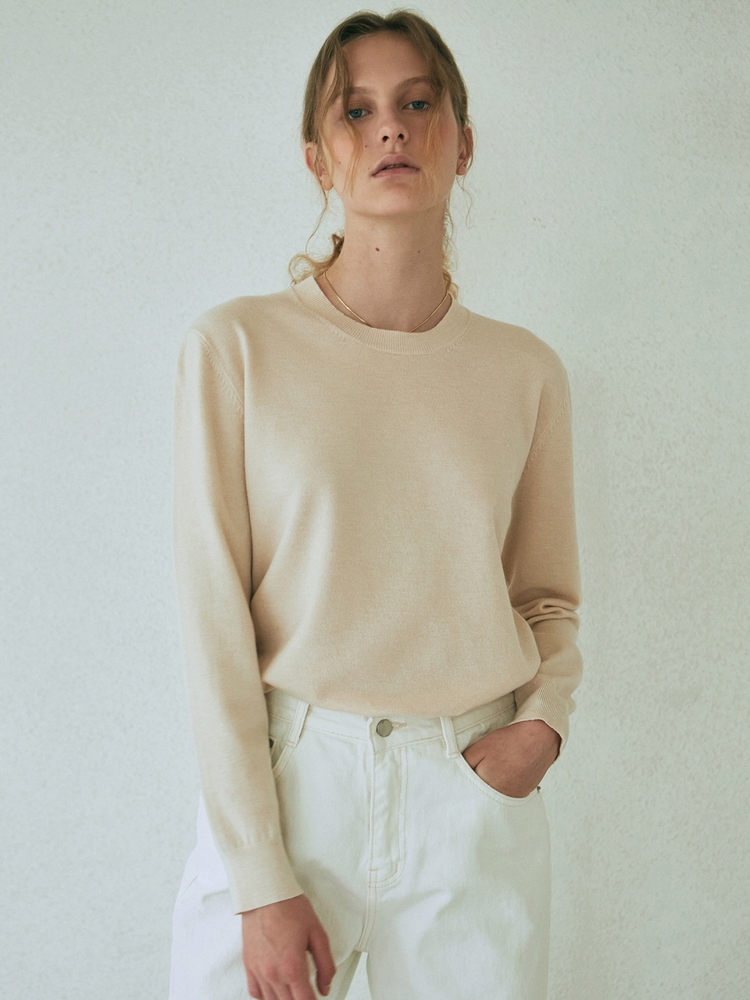 CREW NECK PULLOVER KNIT_LIGHT BEIGE