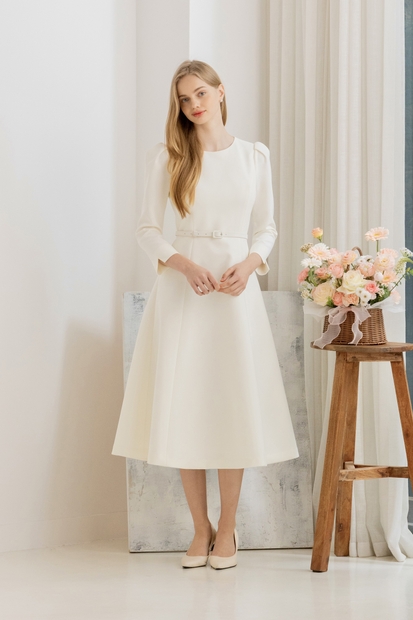 Round-neck Flare Dress(LL) / Ivory(3color)