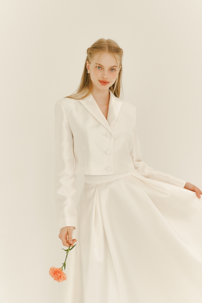 Mikado-Silk Cropped Jacket (Long) / Ivory(3color)